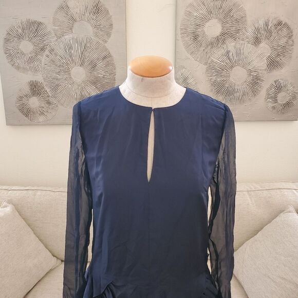 Grey JASON WU Silk Long Sleeve Ruffle Dress - size 4 in Midnight Blue - Picture 5 of 13